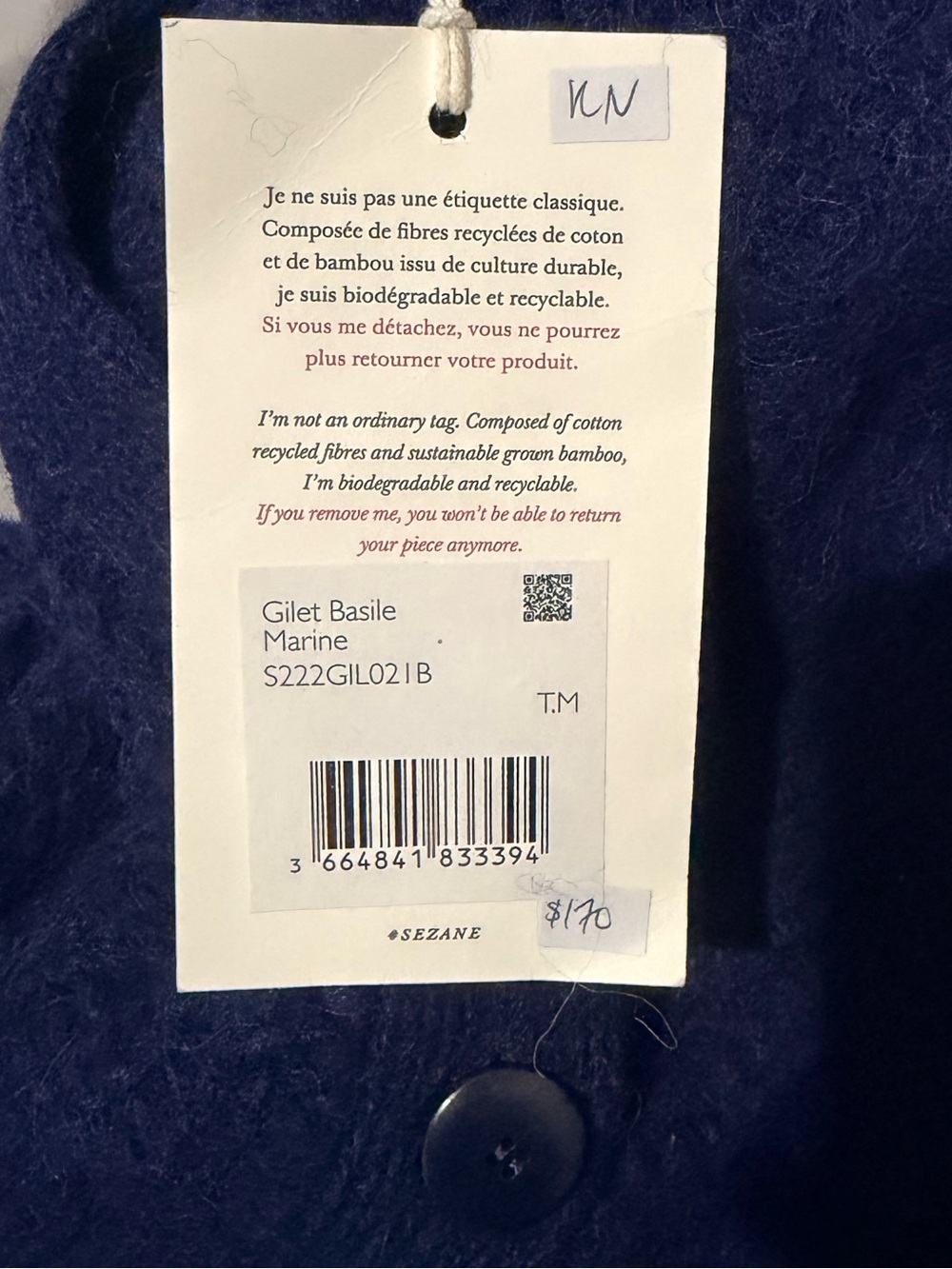 Sezane Navy Ribbed Button-Up V-Neck Cardigan - Picture 5 of 5